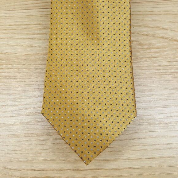 BLOOMINGDALES MENS STORE Neck Tie Mustard Yellow Micro Dot 100% Silk Classic - Picture 1 of 6